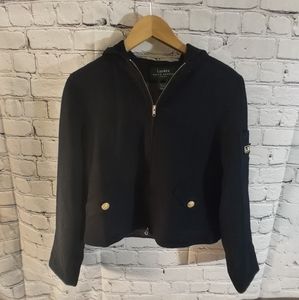 Lauren Ralph Lauren LRL Logo Jacket Hood Full Zip Gold Button PM Petite
